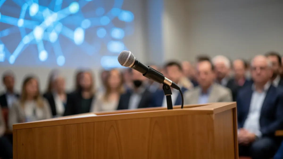 Generic image of a microphone on a podium.