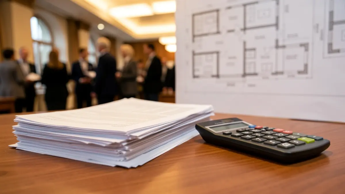 Generic image of financial documents and architectural blueprints.