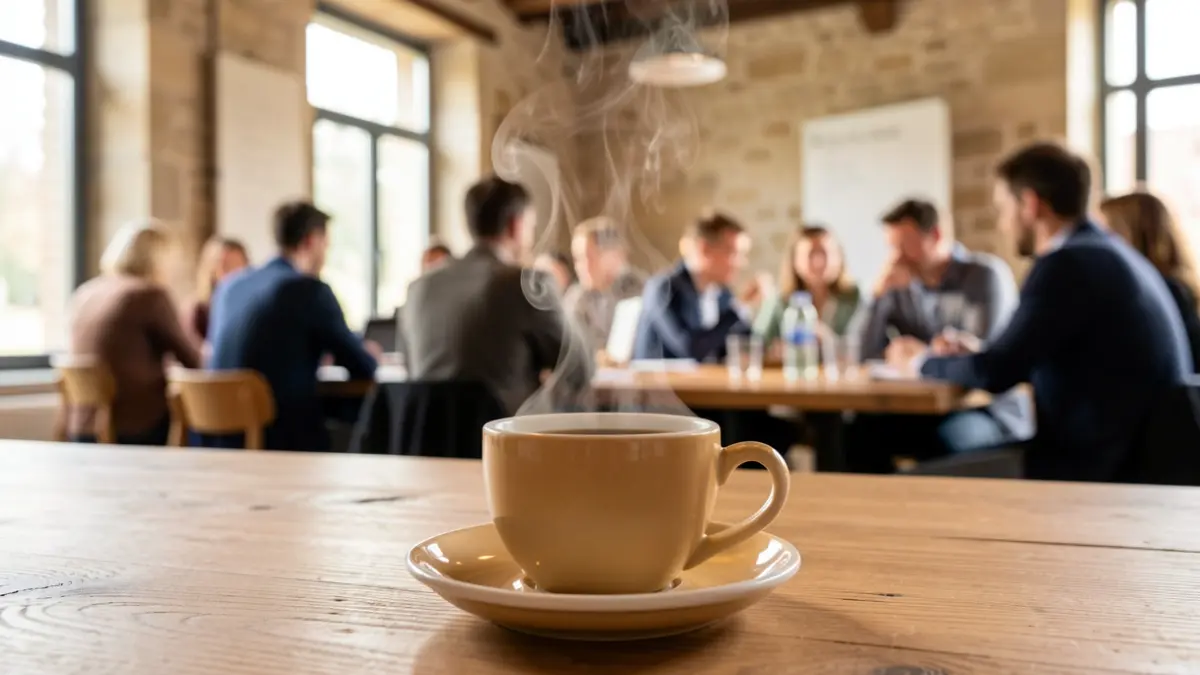 Generic image of a coffee in a convivial workspace.