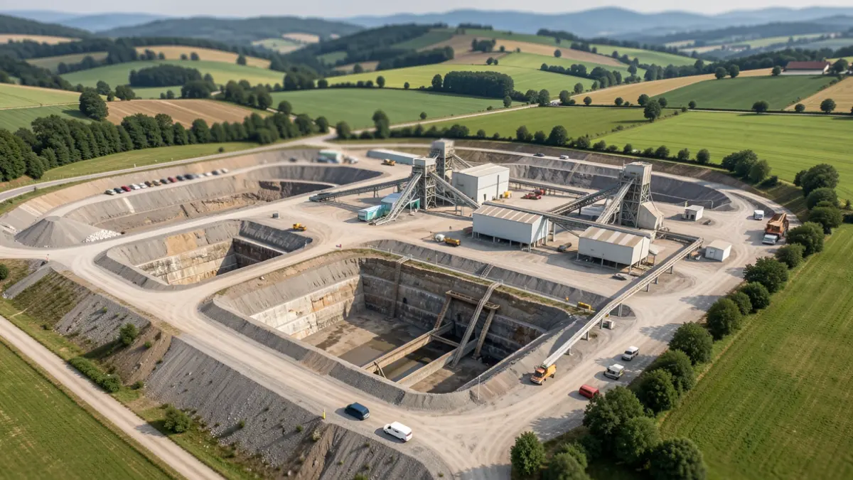 Vue aérienne d'un site industriel avec des infrastructures minières en Auvergne-Rhône-Alpes.