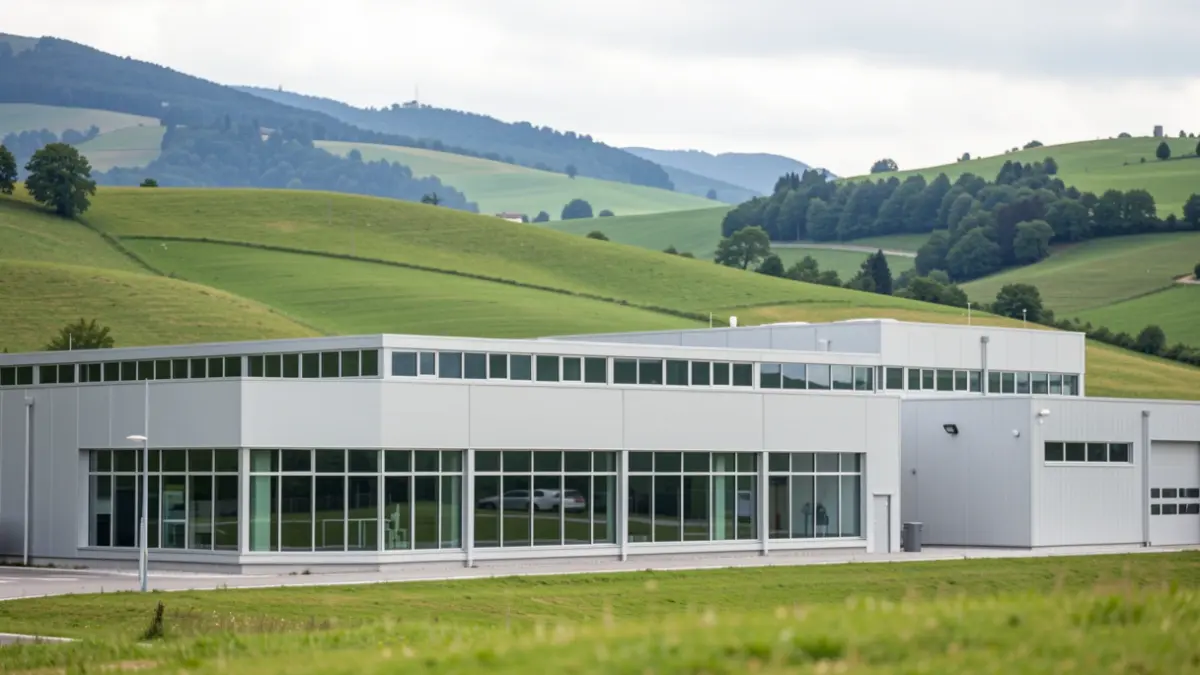 Vue extérieure d'une usine moderne de VALEO à Sainte-Florine, région Auvergne-Rhône-Alpes.
