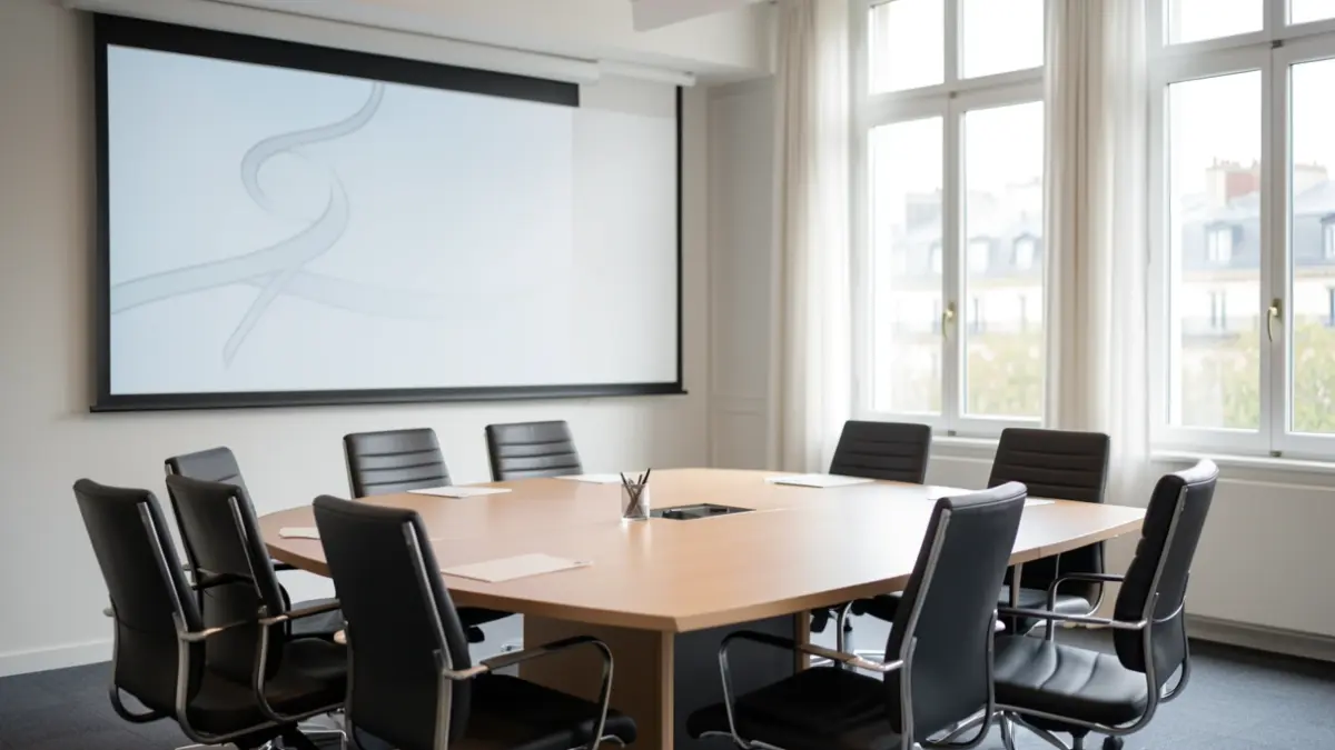 Generic image: with a screen and chairs arranged for a meeting.