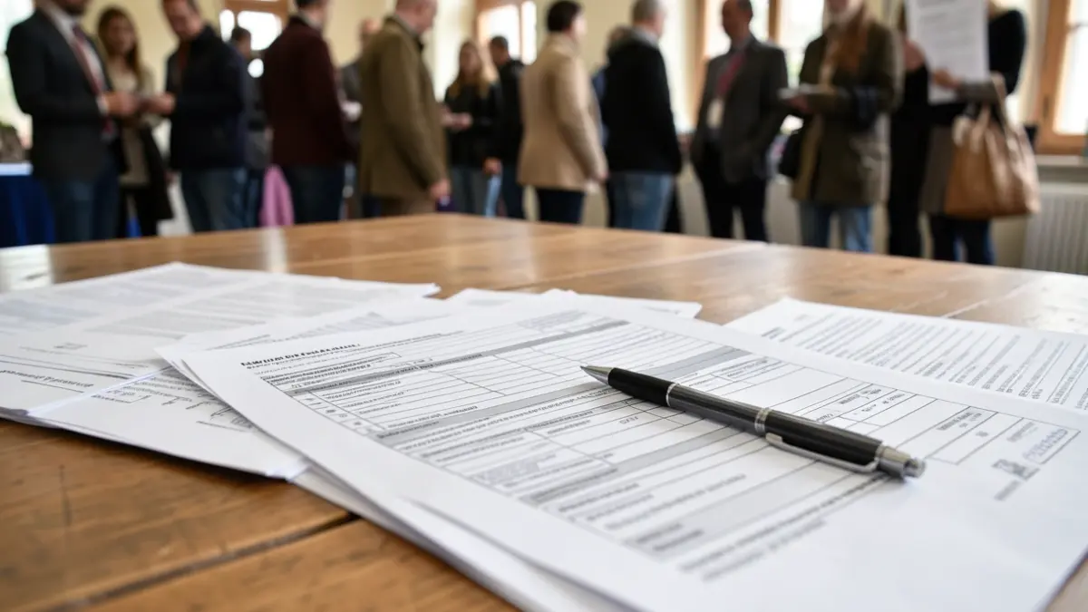 Image générique de documents administratifs et de formulaires de demande d'aide agricole sur une table en bois.