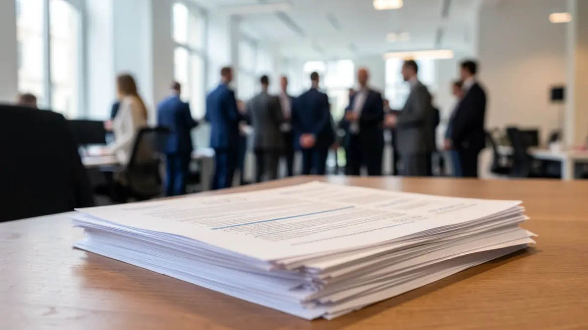 Generic image of financial documents on a desk in a modern French office.
