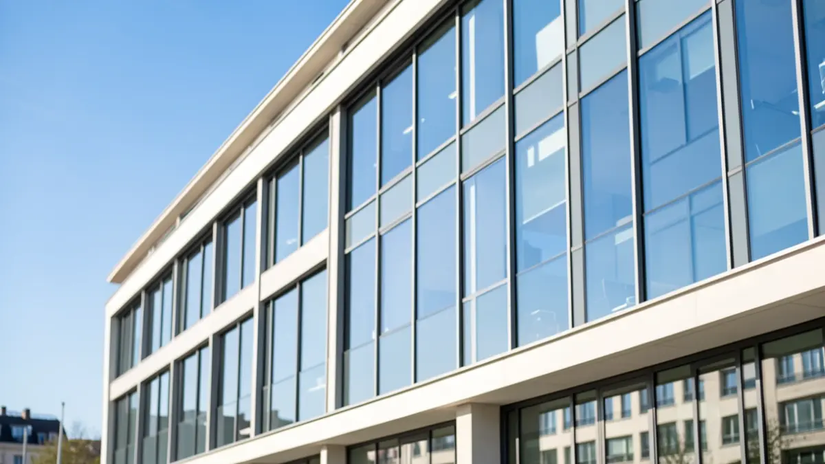 Image générique d'une façade d'immeuble de bureaux moderne en France, symbolisant la finance d'entreprise et la réglementation.