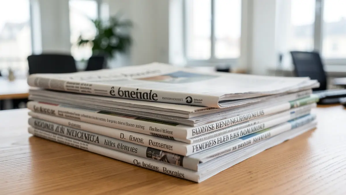 Image générique de journaux et publications périodiques français sur un bureau.