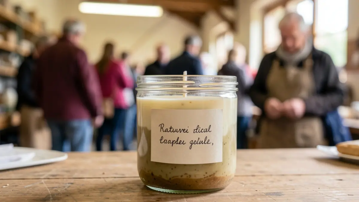 Bougie éco-responsable et locale de la marque Crème de bougie, présentée dans son pot consigné.