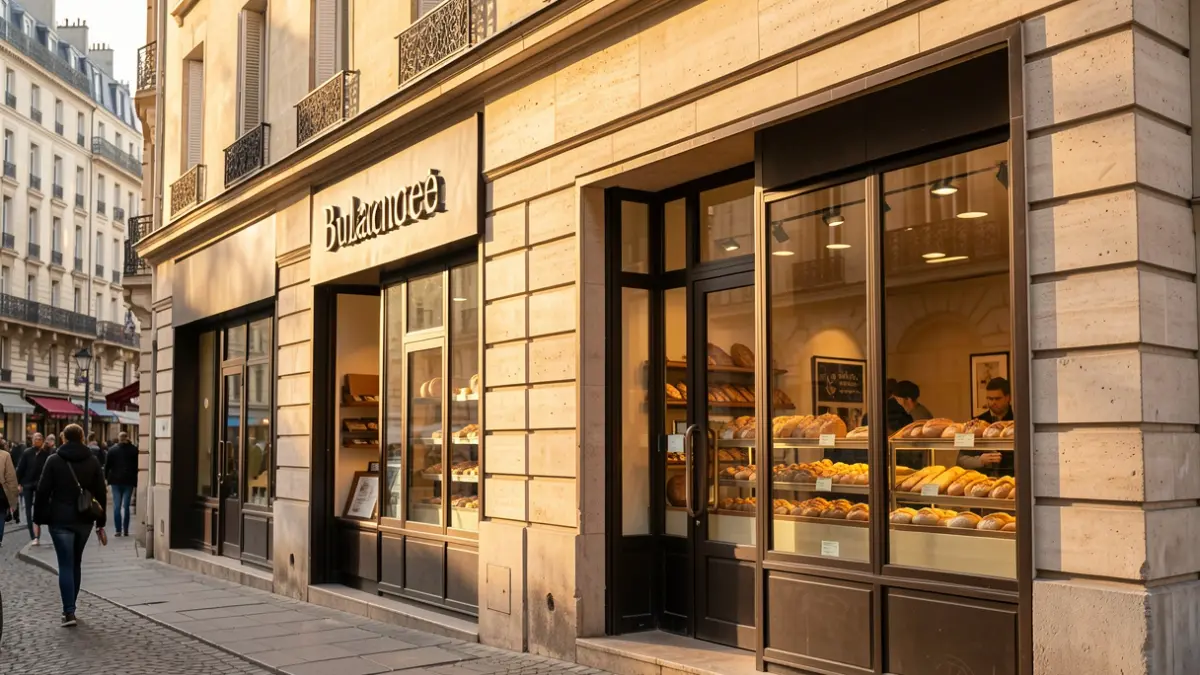 Facade of a modern bakery in Clichy, Paris.