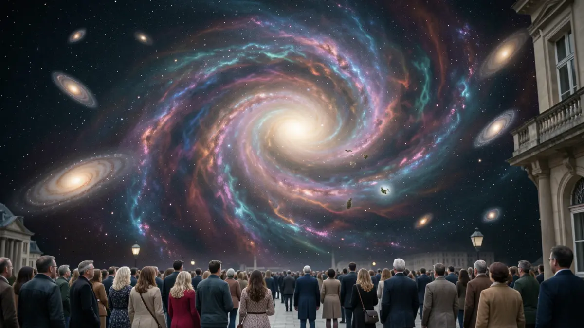Generic image of a cosmic nebula with distant galaxies.
