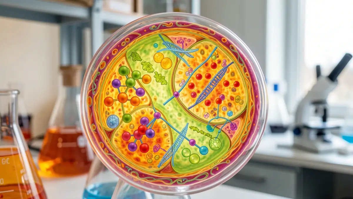 Image générique de cellules végétales et de molécules scientifiques.