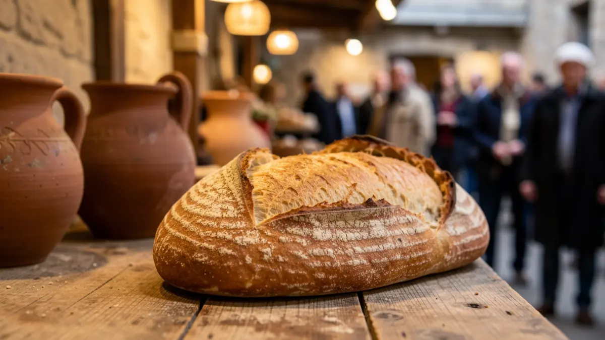 Generic image of artisanal bread and ceramic items in a workshop.