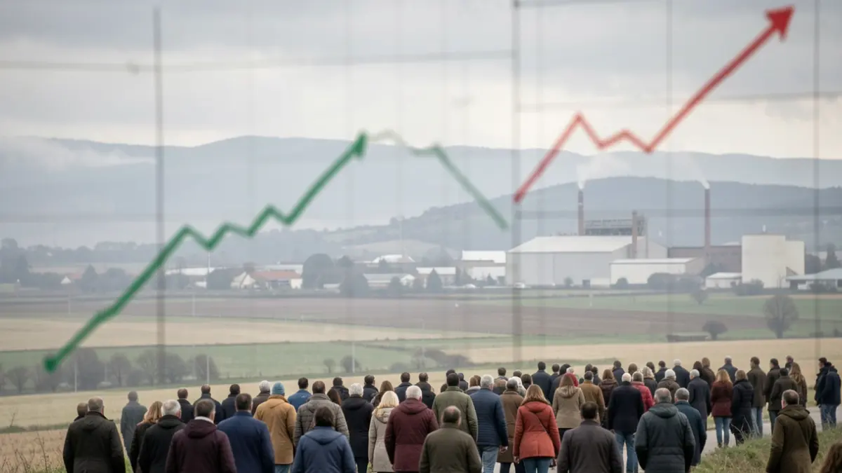 Image générique de graphiques économiques en baisse dans un paysage de Nouvelle-Aquitaine.