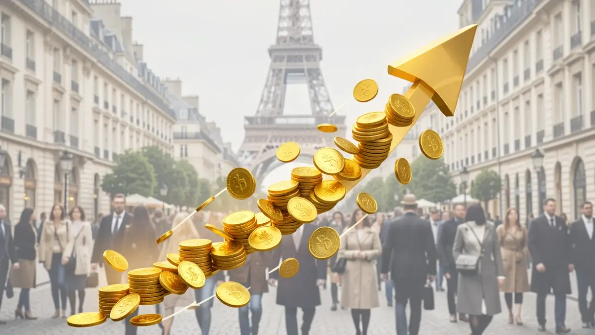 Generic image of abstract entrepreneurial growth with golden coins and upward shapes.