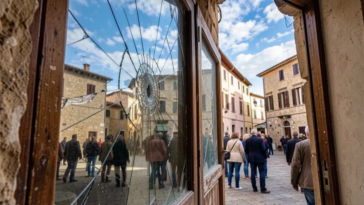 Image générique de vitrine de magasin endommagée par les intempéries.