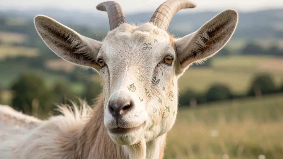 Image générique de la tête d'une chèvre dans un cadre d'agriculture biologique.