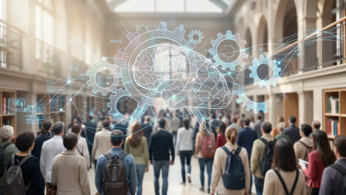 Image générique représentant l'intelligence artificielle transformant l'enseignement supérieur, le monde du travail et la société.