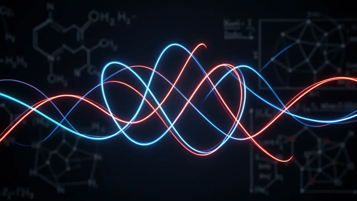 Image générique de lignes bleues et rouges entrelacées symbolisant la collaboration scientifique et l'énergie nucléaire.