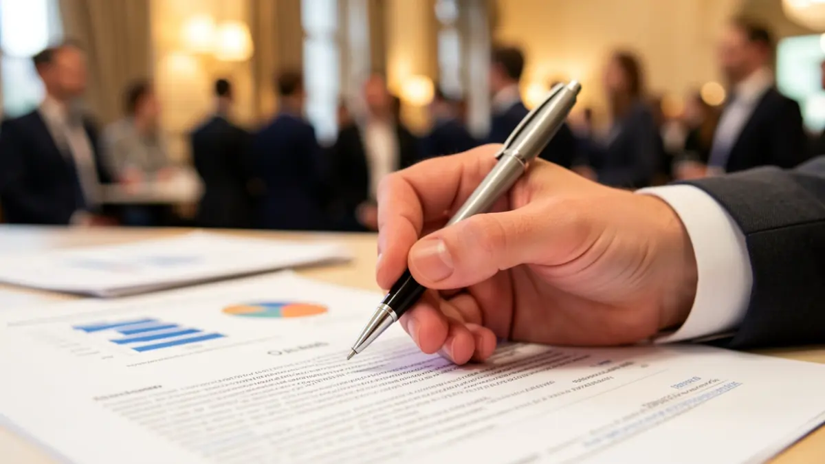 Image générique de mains travaillant sur des documents financiers.