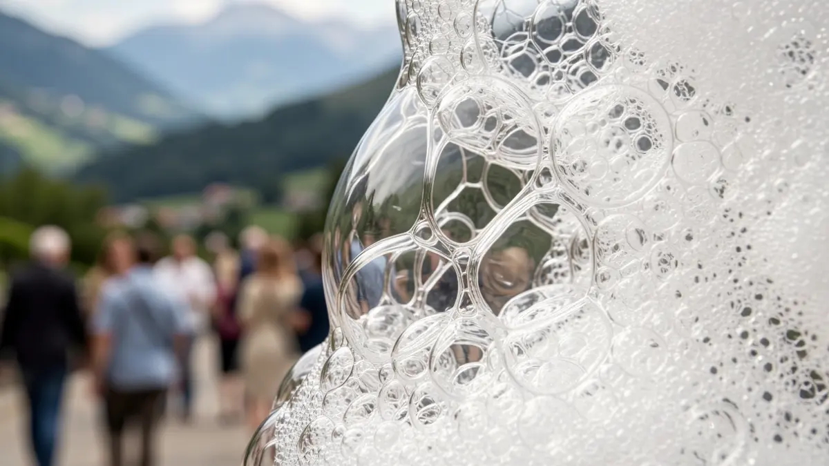 Image générique de la structure interne d'une mousse liquide en cours de réorganisation, avec des bulles et des dynamiques invisibles à l'œil nu.