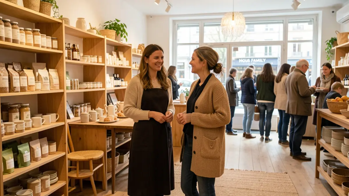 Generic image of two women entrepreneurs in their concept store Nous Family, an intergenerational living space.