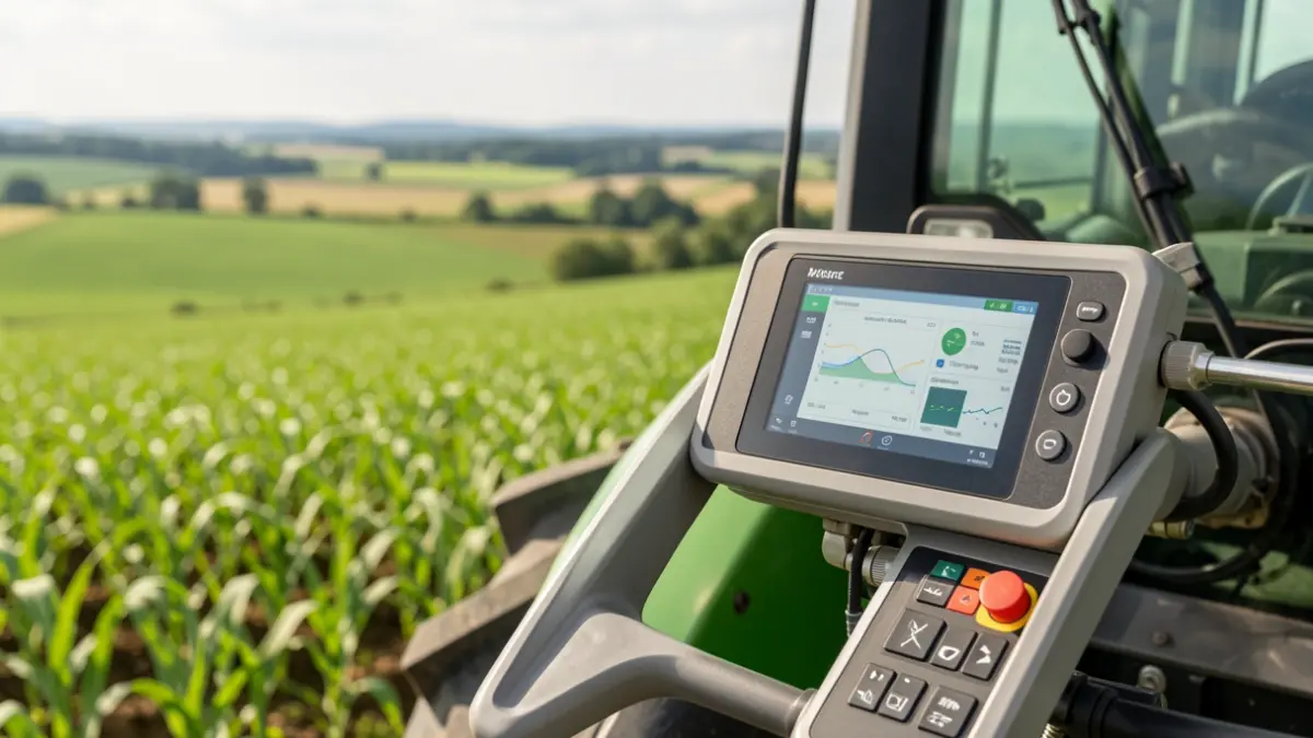 Image générique de matériel agricole innovant avec des écrans numériques.