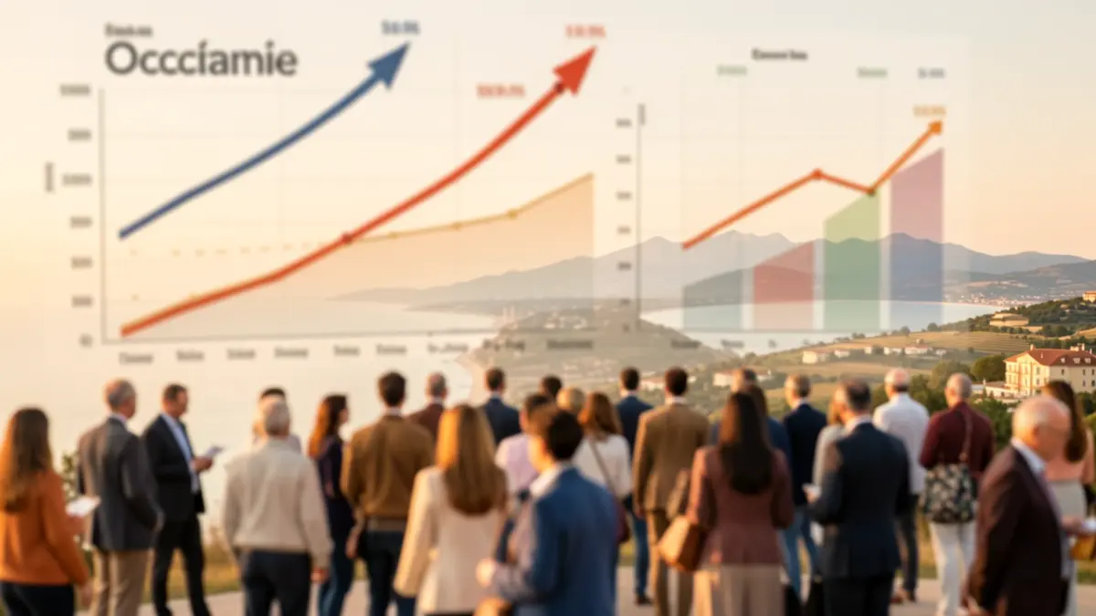 Image générique de graphiques et de données abstraites sur l'emploi en Occitanie, avec des éléments subtils du paysage régional.