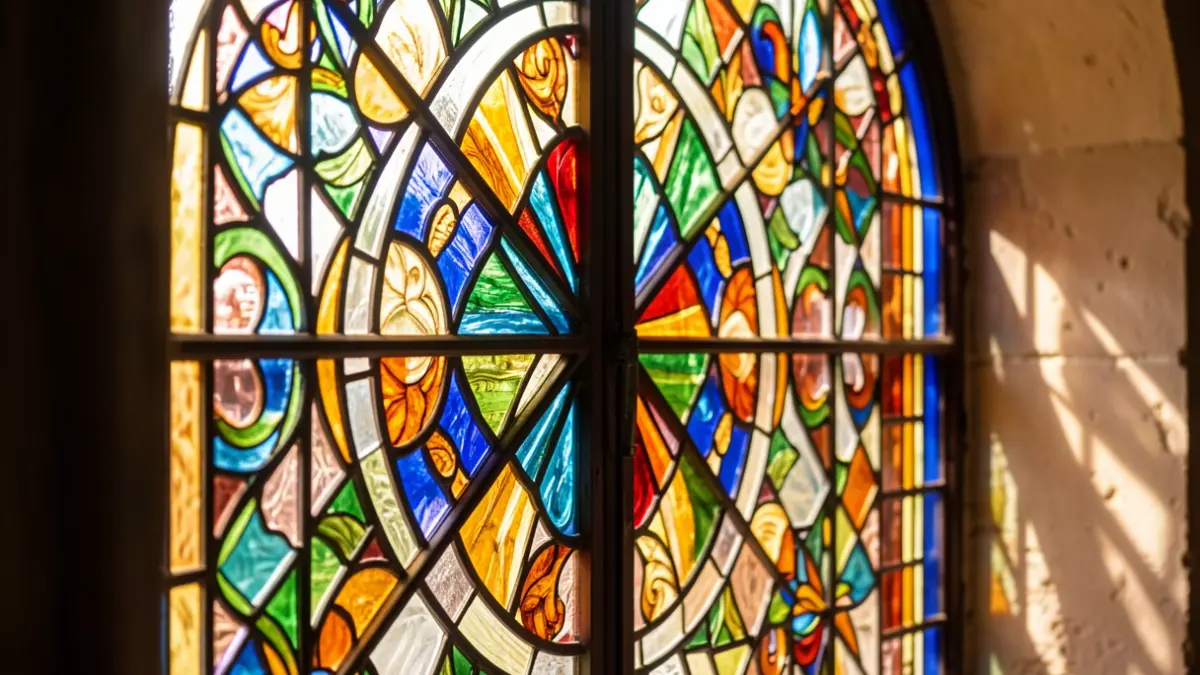 Image générique de vitraux colorés, représentant l'artisanat d'art et le patrimoine régional.