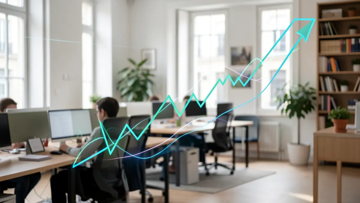 Image générique de graphiques de prix d'électricité en baisse dans un bureau moderne.