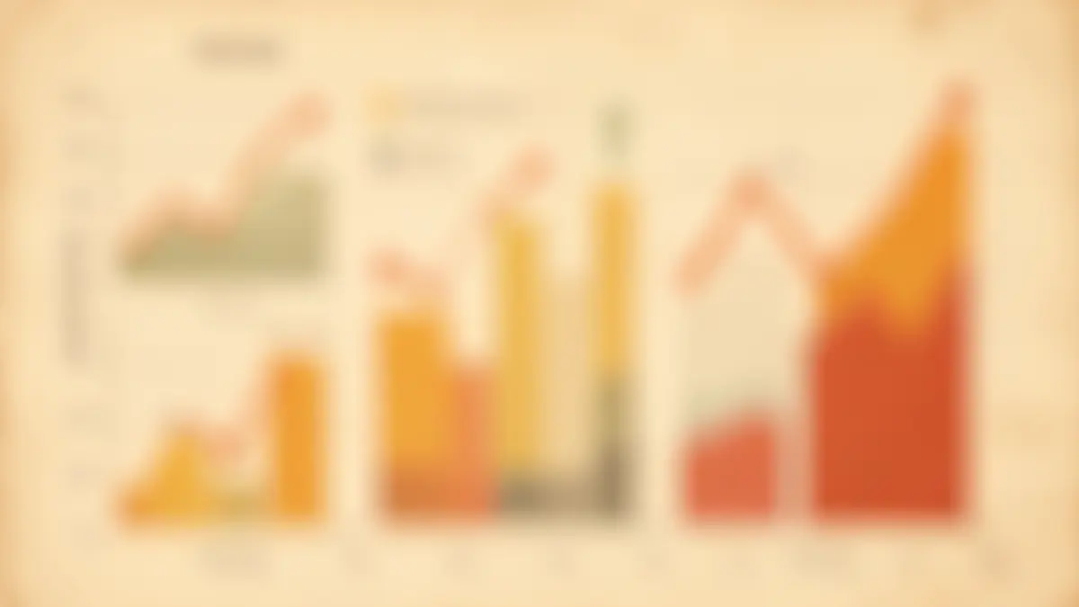Image générique de données économiques et sociales avec des graphiques flous dans des tons chauds méditerranéens.