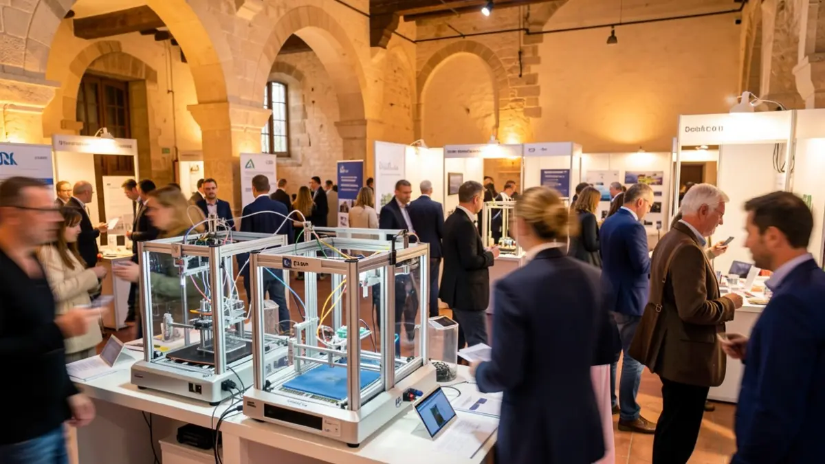 Economic Impulse Fair featuring technology demonstrations and attendees.