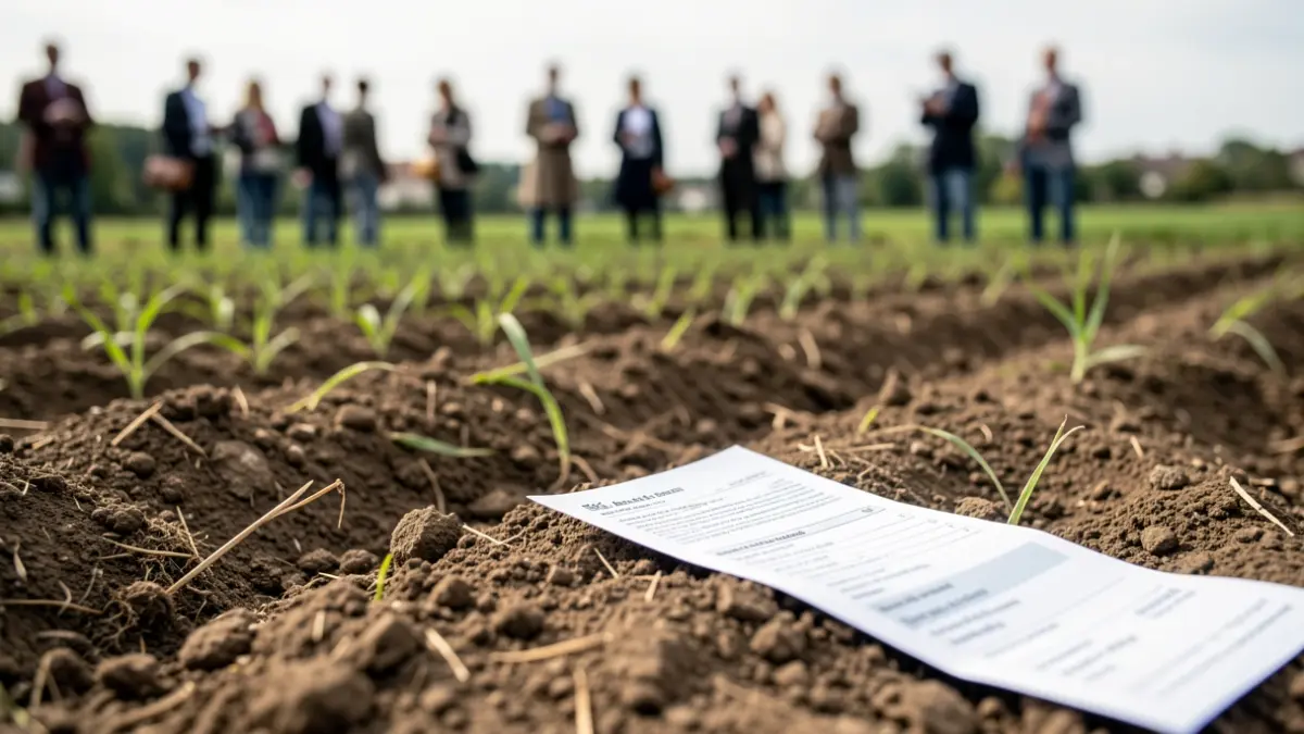 Generic image of agricultural land in Île-de-France with a tax document.